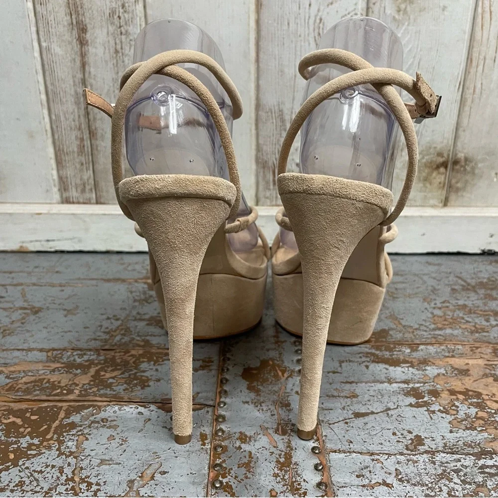 SCHUTZ Platform Nude Suede Strappy High Heels